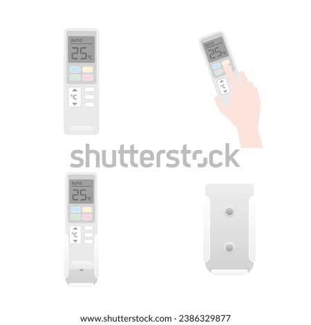 The same home appliance set_Illustration of air conditioner, remote control, remote control holder, operation.