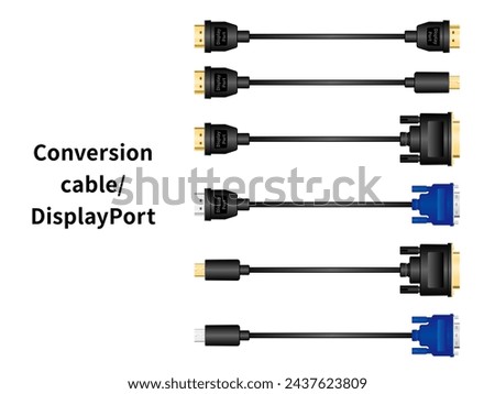 Conversion cable DisplayPort illustration set.