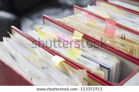file folders, close up, selective focus,