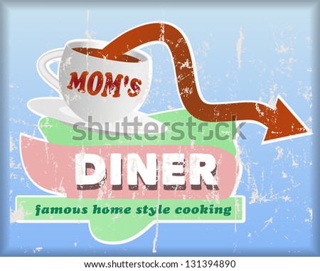 vintage diner sign, vector illustration