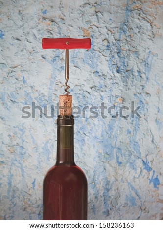wine bottle, cork and cork screw