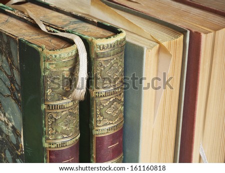 vintage books, pages, close up, selective focus