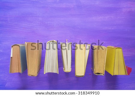 row of books, top view, free copy space