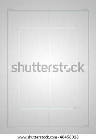 Large format focusing screen, with marks for various picture sizes, isolated on white background, free space for pix