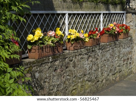 Stone fence decorated with flowers
