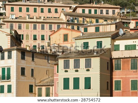 The characteristic houses of Camogli near Genoa, Italy