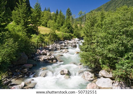 summer view of Vermigliana stream in Italian Alps. Photo taken with polarized filter