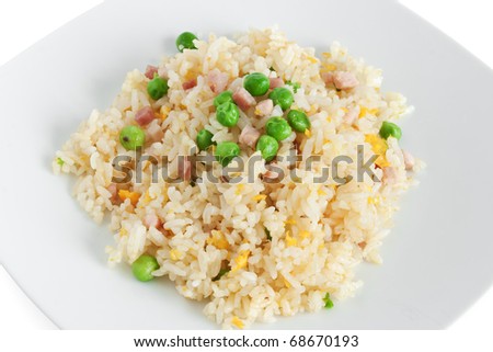dish with Cantonese rice isolated on white background with clipping path
