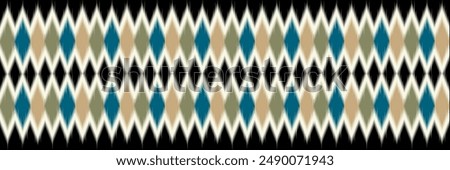 A ethnic ikot pattern of squares and diamonds in various colors. The pattern is very intricate and detailed. The colors are blue, green, and brown. The pattern is made up of squares and triangles desi