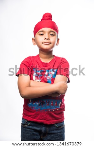 Portrait of Indian Sikh/punjabi little boy with multiple expressions. isolated over white background Stock fotó © 