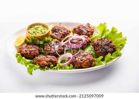 Tunde Ke Kabab, also known as Buffalo, chicken or meat galouti kebab, is a soft dish made out of minced meat which is popular in India Stok fotoğraf © 