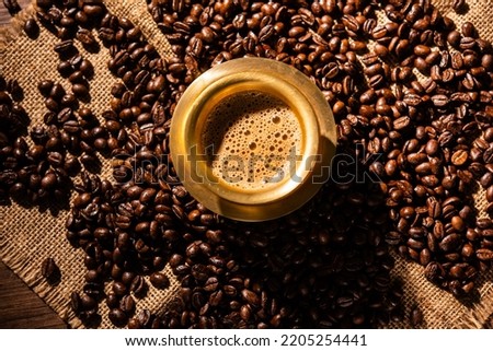 Image, Stock Photo Cups of coffee served on a tray on dark background