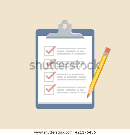 Vector illustration of check list. Check list clipboard and pen