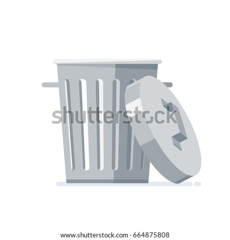 Trash can with opened lid. Isolated, on white background. Vector, illustration, flat