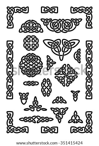 Collection of various celtic knots, goidelic frames, vector illustration. Simple knotwork designs on white background. 