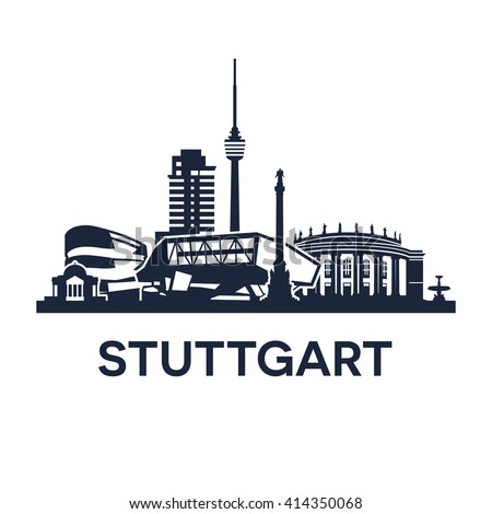 Stuttgart Skyline Emblem. Collection of various landmarks in Stuttgart, Germany.