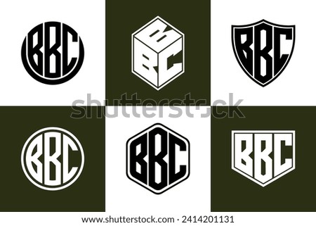 BBC initial letter geometric shape icon logo design vector. monogram, lettermark, circle, polygon, shield, symbol, emblem, elegant, abstract, wordmark, sign, art, typography, icon, geometric, shape
