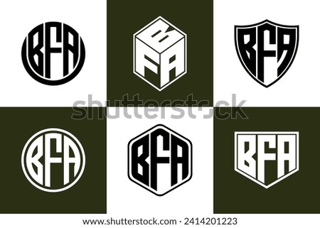 BFA initial letter geometric shape icon logo design vector. monogram, lettermark, circle, polygon, shield, symbol, emblem, elegant, abstract, wordmark, sign, art, typography, icon, geometric, shape
