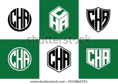 CHA initial letter geometric shape icon logo design vector. monogram, lettermark, circle, polygon, shield, symbol, emblem, elegant, abstract, wordmark, sign, art, typography, icon, geometric, shape