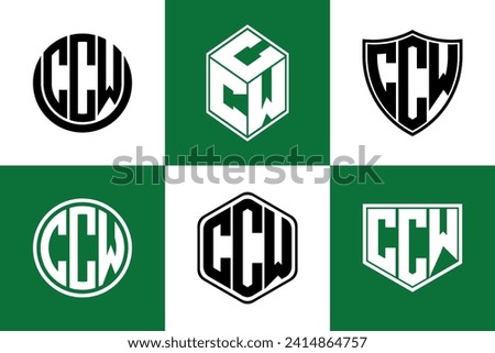 CCW initial letter geometric shape icon logo design vector. monogram, lettermark, circle, polygon, shield, symbol, emblem, elegant, abstract, wordmark, sign, art, typography, icon, geometric, shape