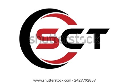 SCT initial letter creative circle shape icon swoosh logo design vector template. monogram, lettermark, circle, calligraphy, symbol, emblem, elegant, abstract, wordmark, sign, art, typography, fashion
