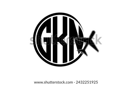 GKN initial letter tour and travel agency circle logo design vector. hajj Umrah agency, abstract, tourism agency, tourist guide, emirates, airlines, airplane flight, business, monogram, brand, company