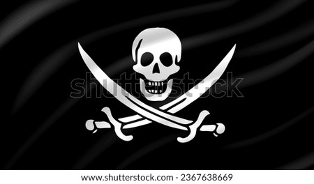 Pirate Jolly Roger flag waving. Background. Vector