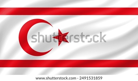 Turkish Republic of Northern Cyprus flag waving. Background. Vector