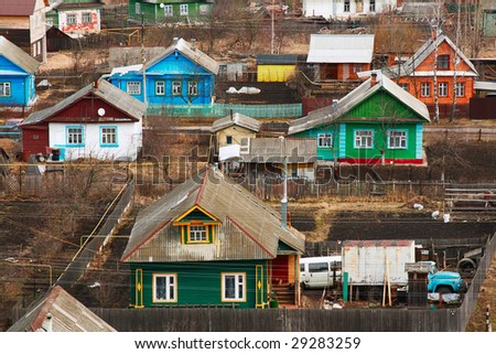 traditional Russian houses in a small village