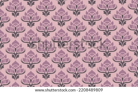 Illustration vektor graphic of modern art work of lotus flower motif on batik design with purple color design good forbed sheet, curtains, wall decoration, curtains 