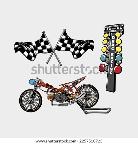 set of vector dragbike motorbikes, racing flags and drag lights suitable for use for Thailook t-shirt designs