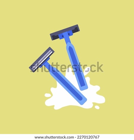 Simple blue disposable razor with different angles in vector flat illustration art design