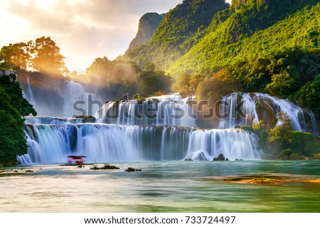 Similar – Image, Stock Photo Amazing waterfall in mountainous terrain in winter