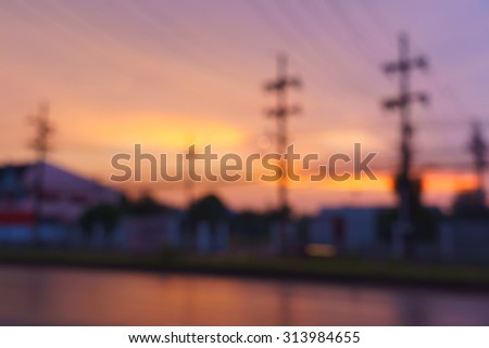 Blurring the soft light of the sun to the horizon near the end of optical light or full close out the last light of day . After Substation Songkhla province .