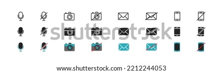 Multimedia icon set. Phone, mail, microphone, camera signs. Allowance symbol. Vector illustration.