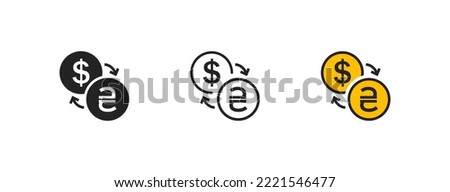 Currency exchange icon on white background. Hryvnia and dollar conversion. Money conversion concept. Financial element. Inflation, economic crisis symbol. Flat design. Vector illustration.
