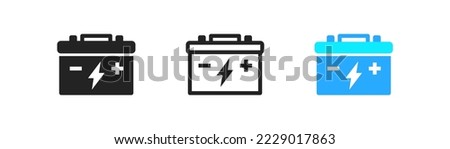 Car battery icon on white background. Automobile accumulator. Charging symbol. Electric vehicle batteries sign. Auto electrical power supply. Simple flat design. Vector illustration.