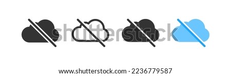 Crossed blue cloud outline icon. Disconnect concept. Lost connection symbol. Bad signal, error 404 signs. Flat design. Vector illustration.