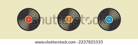 Vinyl record outline icon.  Retro music concept. Vintage gramophone disc symbol. Flat retro design. Vector illustration.