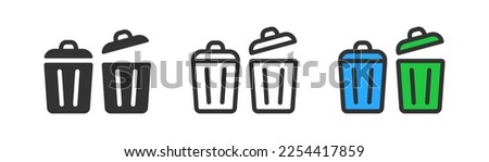 Trash can icon. Bin symbol. Delete sign. UI. Ecology, waste recycling concept. Outline, flat, and colored style. Flat design.