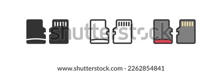 Memory sd card icon on light background. Compact flash storage symbol. Media, photos, gygabyte, megabyte. Outline, flat and colored style. Flat design.