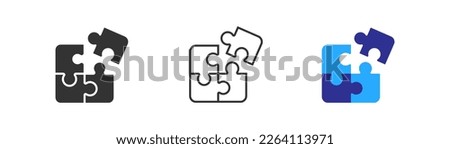 Puzzle icon. Teamwork symbol. Plugins sign. Logo template for website, ui, app. Outline, flat, and colored style. Flat design. Vector illustration.