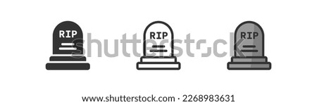 Tombstone icon on light background. RIP symbol. Death, halloween, die, gravestone, graveyard. Outline, flat and colored style. Flat design. 