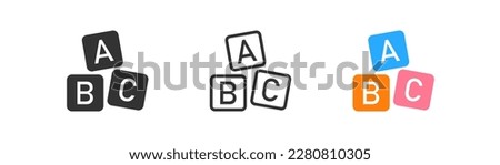 Alphabet cubes icon on light background. Child education symbol. Blocks, ABC, elementary school. Outline, flat and colored style. Flat design. 