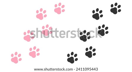 Animal pink paw footprint trail print, Cat, Dog, puppy silhouette animal diagonal tracks, design for prints.