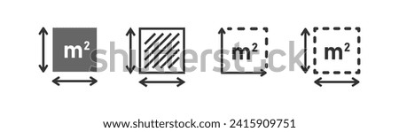 Square Meter icon. M2 sign. Flat area in square meters. Measuring land area symbol. Place dimension, high quality vector outline illustration.