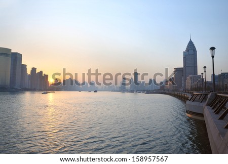 Shanghai morning before sunrise with city skyline