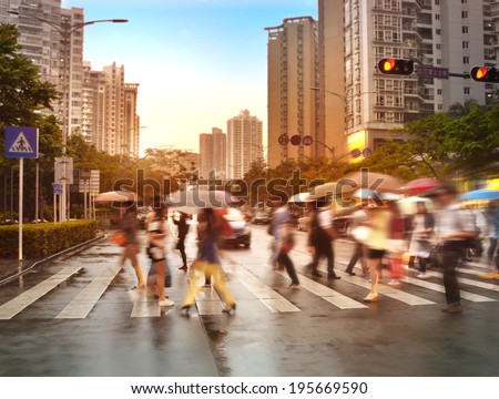 Busy city street people on zebra crossing 商業照片 © 