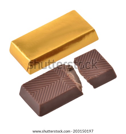 Chocolate candy and packaging on a white background