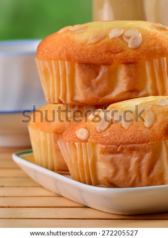 Banana cake in paper cup on white